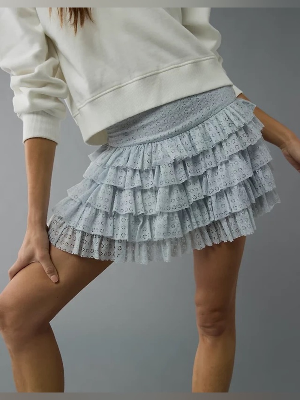 American Eagle Outfitters Pale Blue Lace Ruffle Mini Skirt/ Skort